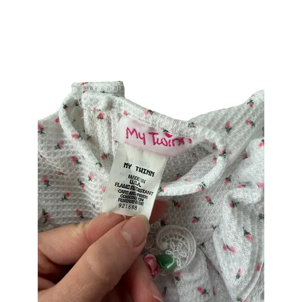 Vintage My Twinn Doll Nightgown Dress Floral Waffle Knit Cottagecore Pink Rose